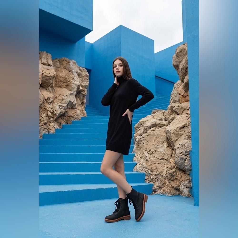 MIA Black Lace-Up Combat Boots with Brown Outsole